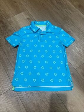 all in motion Teal Polo with Lime Smiley Dots